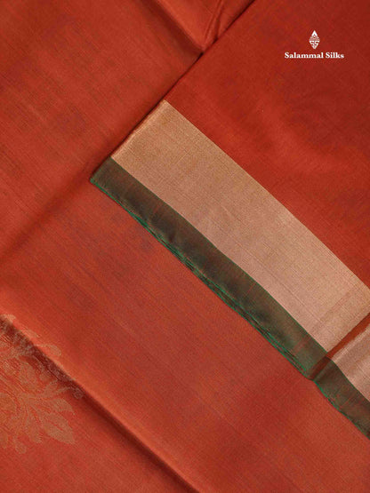 SICO Cotton Saree - Peach Colour Body Zari Butta With Bottle Green Blouse