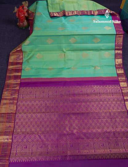 Korvai Beautiful Rexona Green Pure Kanjivaram Silk Saree With Contrast Vadamalli Traditional Evening Morning Border