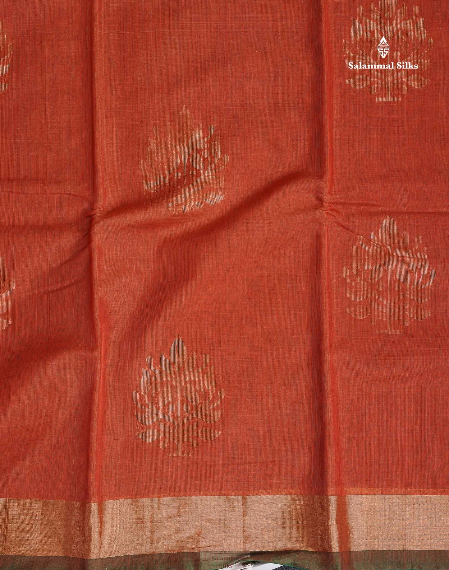 SICO Cotton Saree - Peach Colour Body Zari Butta With Bottle Green Blouse