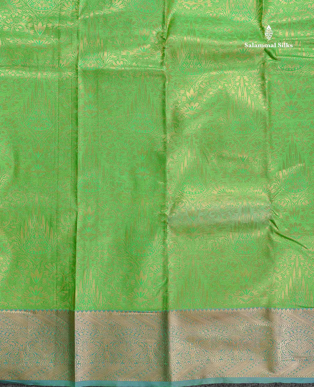 Semi Silk Saree - Green Colour Body With Contrast Dual Tone Navy Blue Blouse