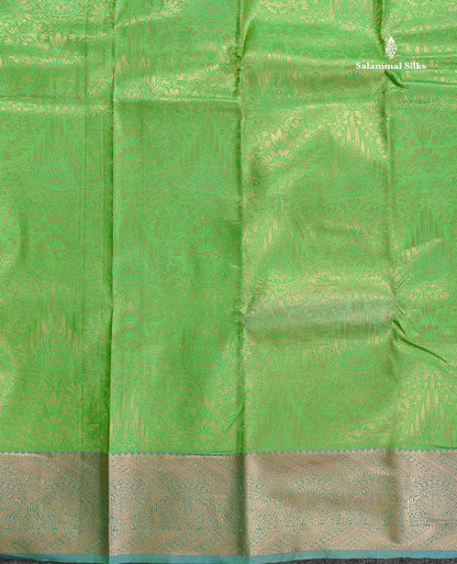 Semi Silk Saree - Green Colour Body With Contrast Dual Tone Navy Blue Blouse