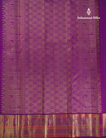Korvai Beautiful Rexona Green Pure Kanjivaram Silk Saree With Contrast Vadamalli Traditional Evening Morning Border