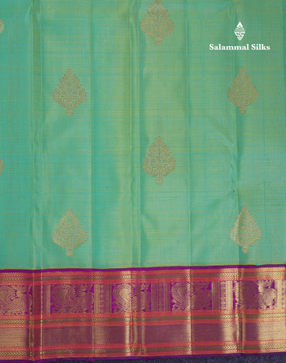Korvai Beautiful Rexona Green Pure Kanjivaram Silk Saree With Contrast Vadamalli Traditional Evening Morning Border