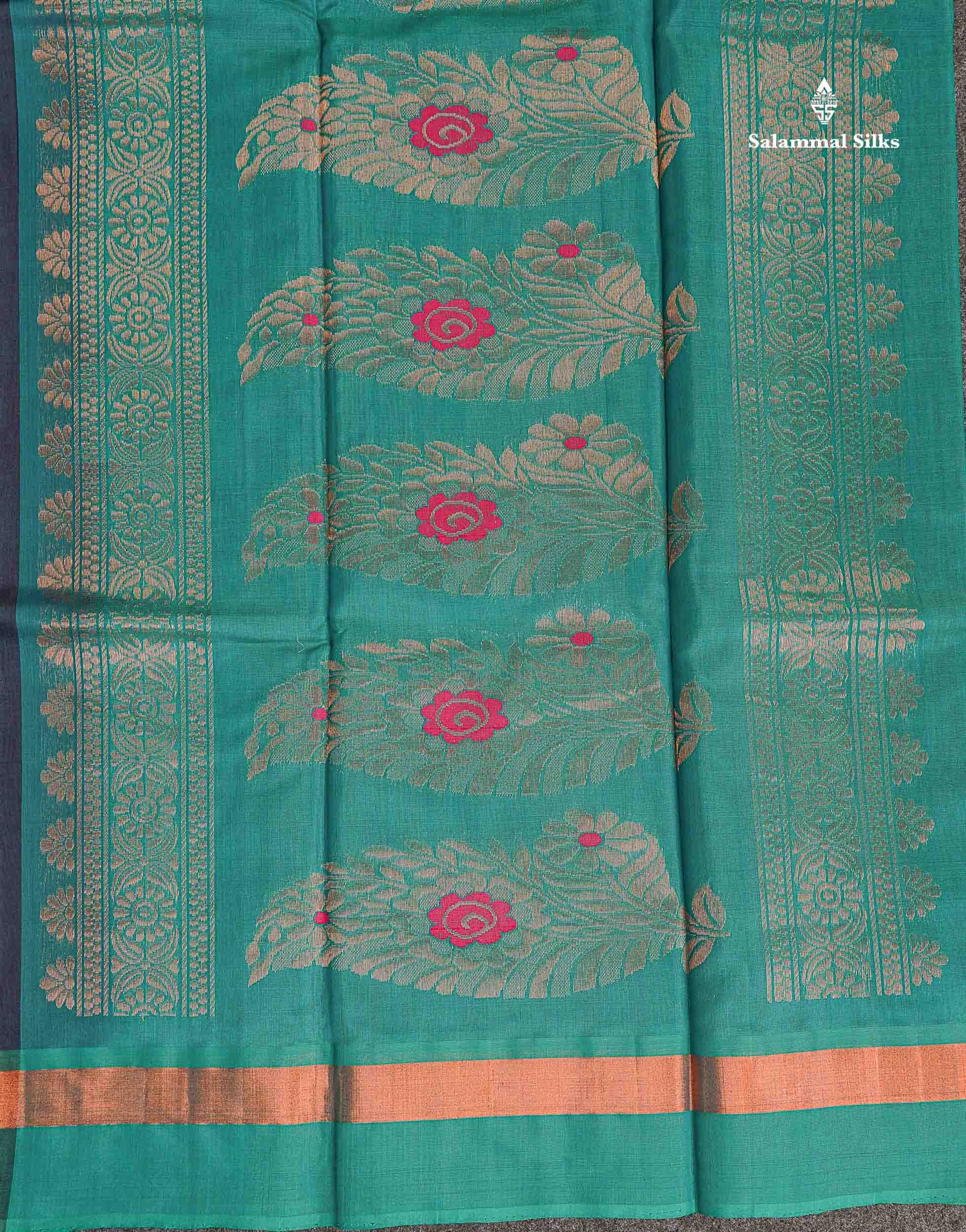 SICO Cotton Saree - Dark Navy Blue Colour Body Zari Butta With Sapphire Green Blouse