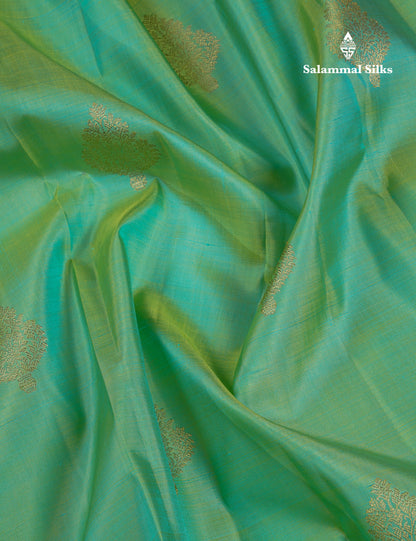 Korvai Beautiful Rexona Green Pure Kanjivaram Silk Saree With Contrast Vadamalli Traditional Evening Morning Border