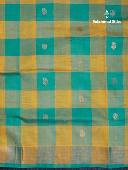Beautiful Paalum Pazham Checks Handloom Pure Silk Cotton Saree With Tissue Border