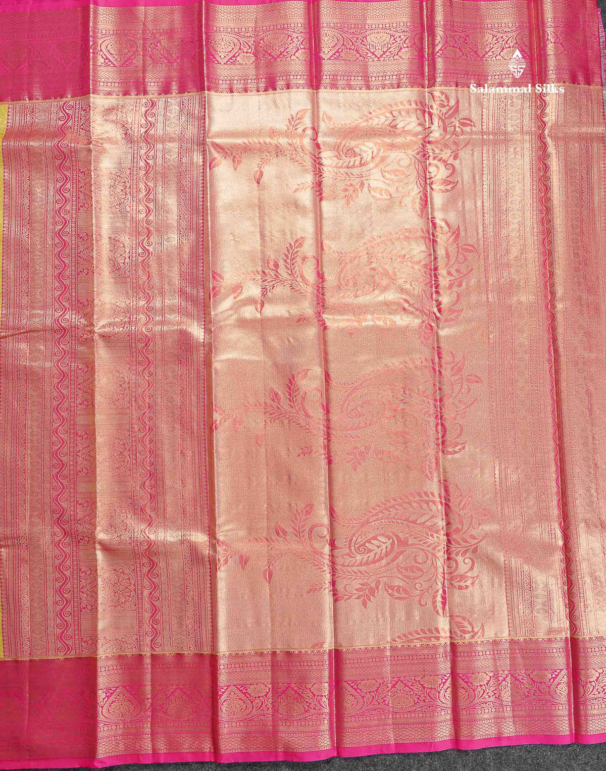 Tissue Semi Silk Saree - Yellow Colour Body With Contrast Pink Border