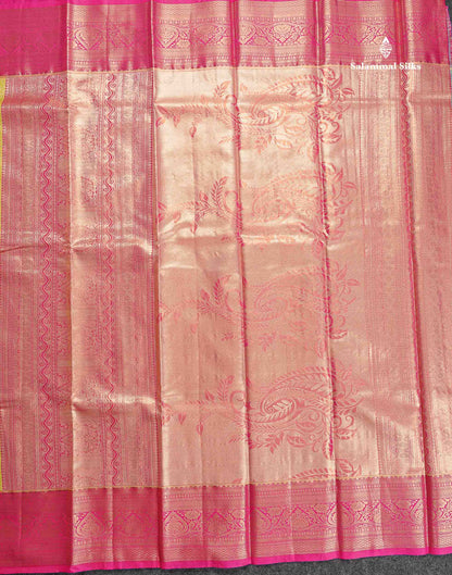 Tissue Semi Silk Saree - Yellow Colour Body With Contrast Pink Border