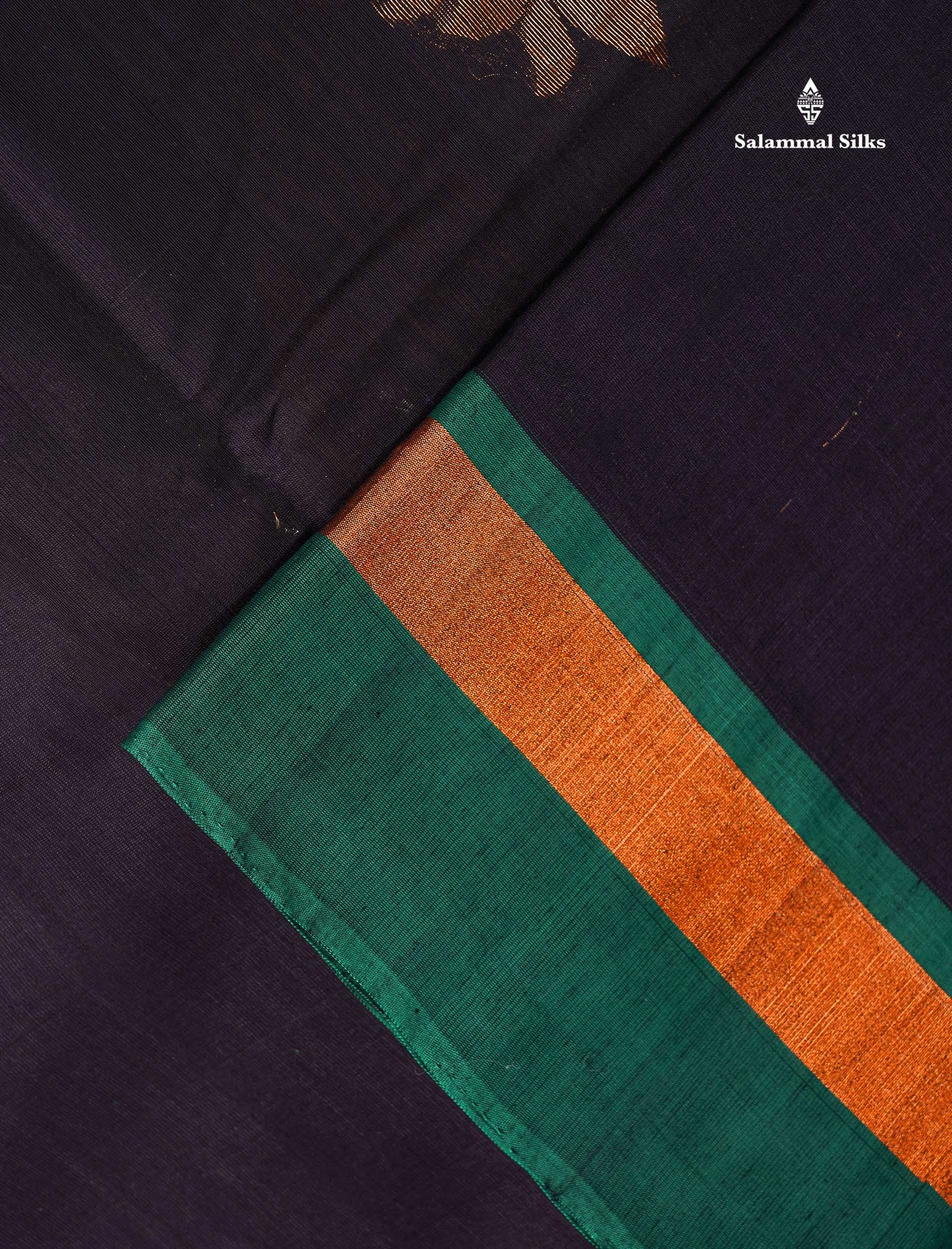 SICO Cotton Saree - Dark Navy Blue Colour Body Zari Butta With Sapphire Green Blouse