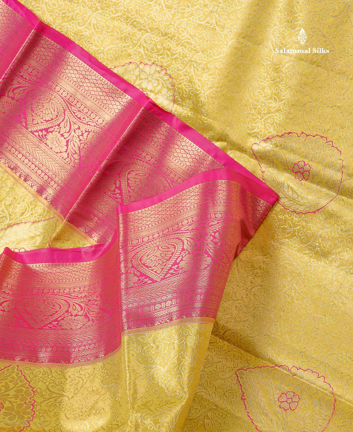 Tissue Semi Silk Saree - Yellow Colour Body With Contrast Pink Border