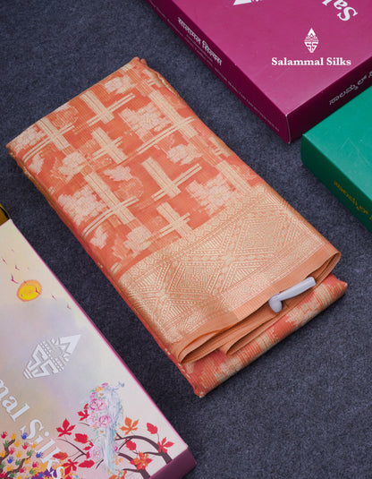 Beautiful Dark Peach Fancy Kota Mix Saree With Self Designer Blouse