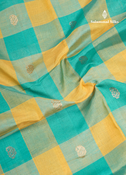 Beautiful Paalum Pazham Checks Handloom Pure Silk Cotton Saree With Tissue Border