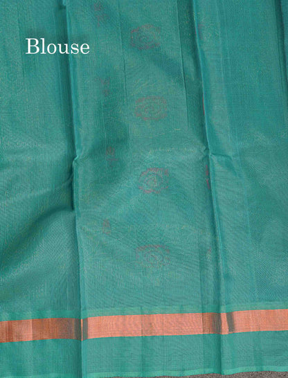 SICO Cotton Saree - Dark Navy Blue Colour Body Zari Butta With Sapphire Green Blouse
