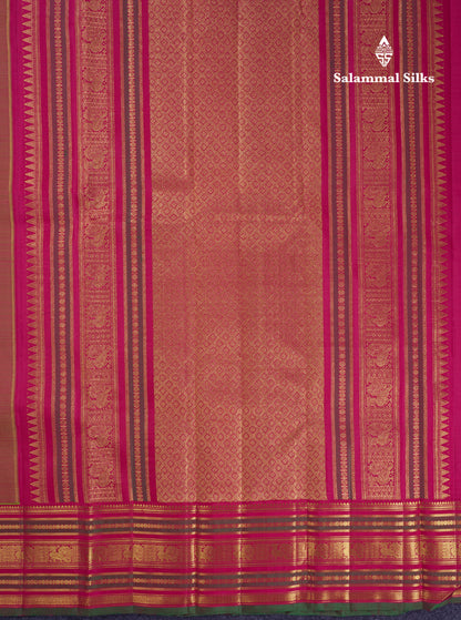 Korvai Beautiful Manthulir Yellow Pure Kanjivaram Silk Saree With Contrast Pink Traditional Border