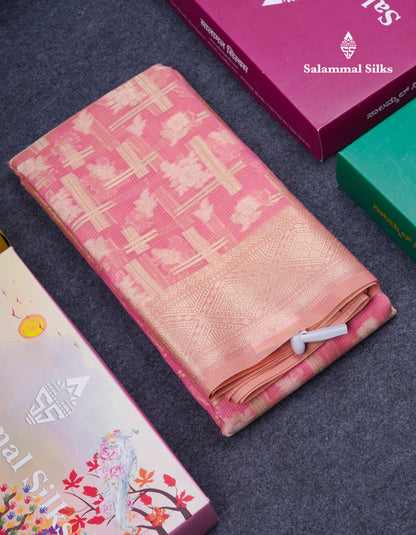 Beautiful Dark Peach Fancy Kota Mix Saree With Self Designer Blouse