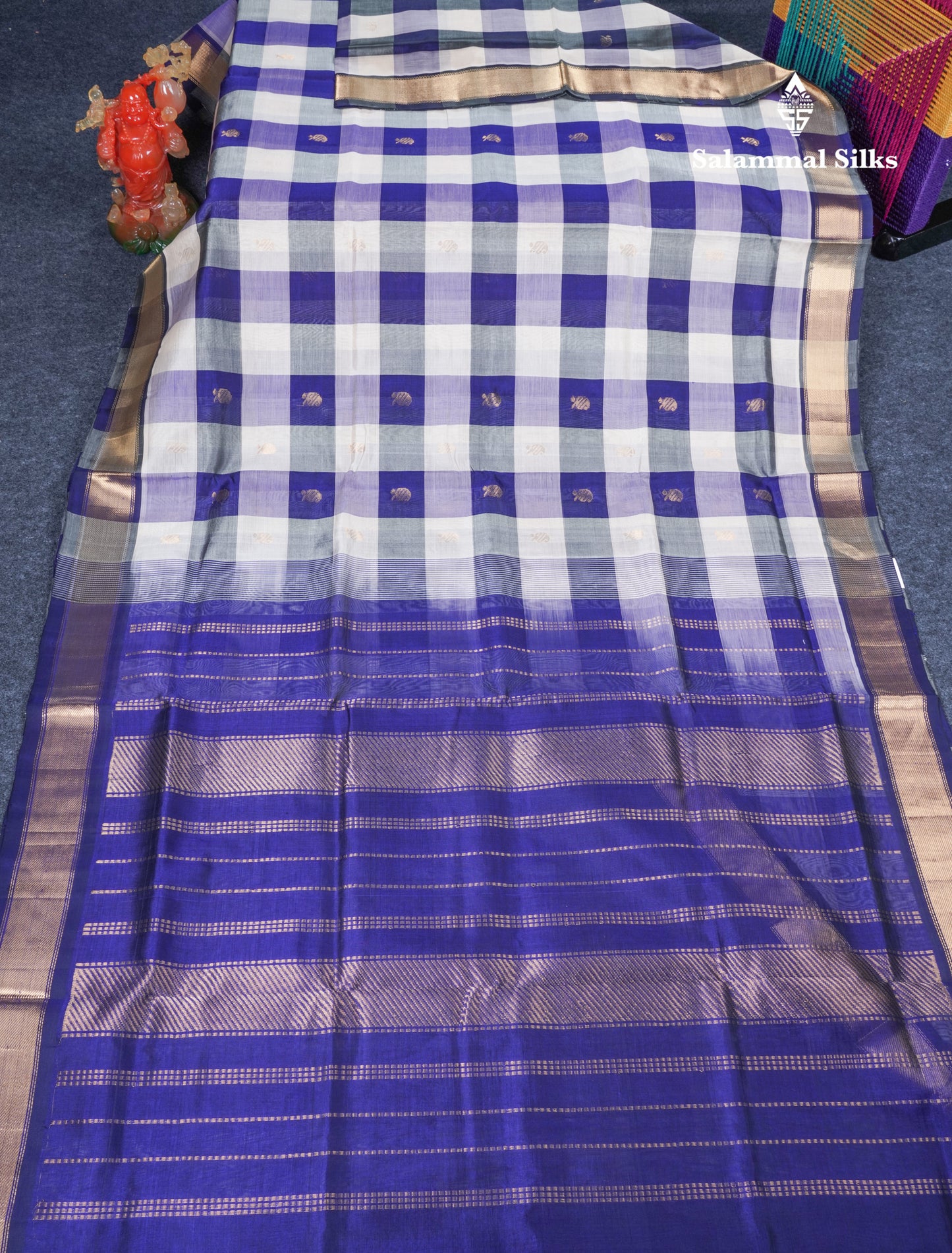 Beautiful Paalum Pazham Checks Handloom Pure Silk Cotton Saree With Gold Zari Border