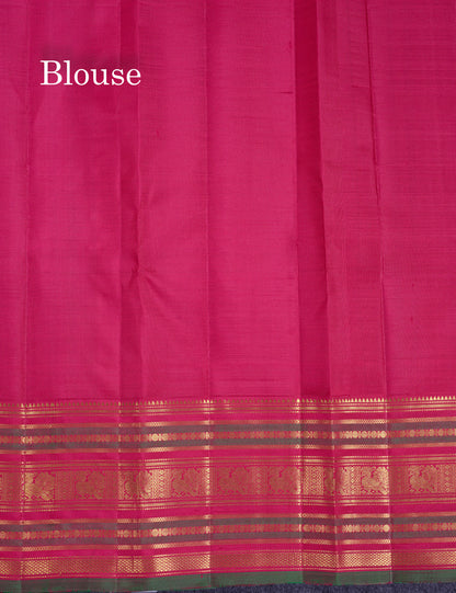 Korvai Beautiful Manthulir Yellow Pure Kanjivaram Silk Saree With Contrast Pink Traditional Border