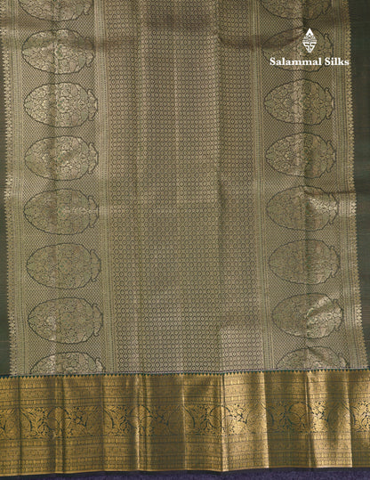 Beautiful Bottle Green Tiny Zari Checks With Butta Pure Kanjivaram Silk Saree With Traditional Evening Morning Border