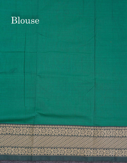 Beautiful Sapphire Green Plain Pure Cotton Saree With Traditional Thread Work Border