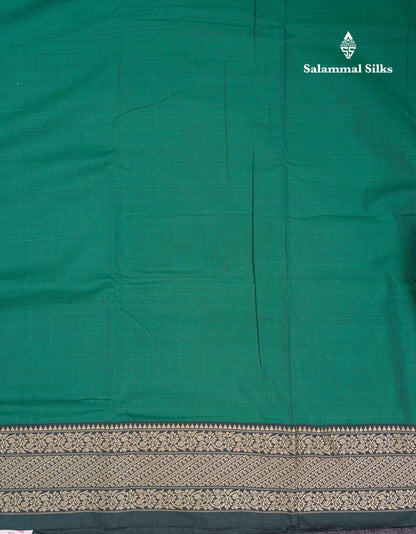 Beautiful Sapphire Green Plain Pure Cotton Saree With Traditional Thread Work Border