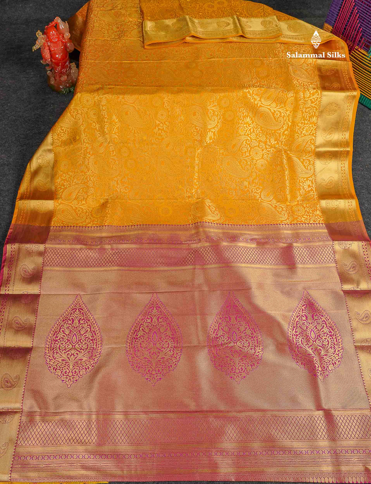 Semi Silk Saree - Mustard Yellow Colour Body With Contrast Dual Tone Pink Blouse