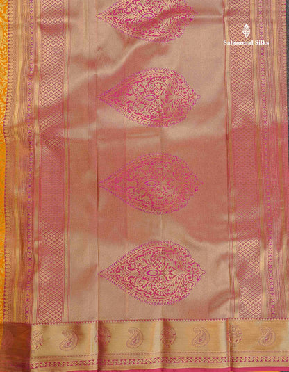 Semi Silk Saree - Mustard Yellow Colour Body With Contrast Dual Tone Pink Blouse