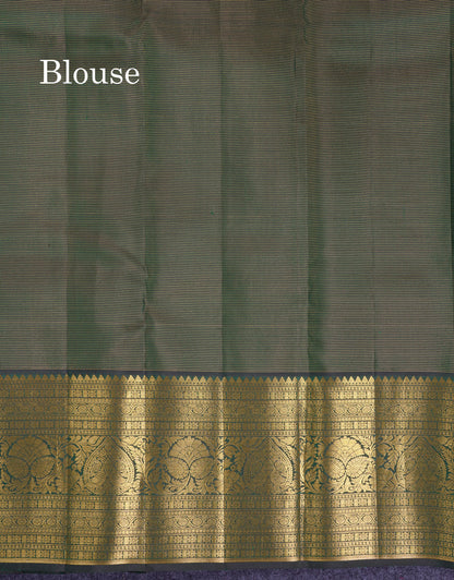 Beautiful Bottle Green Tiny Zari Checks With Butta Pure Kanjivaram Silk Saree With Traditional Evening Morning Border