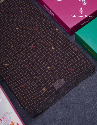 Dual Tine Peacock Green Butta & Dark Purple Checks With Butta Half And Half Pure Cotton Saree With Contrast Dark Purple Blouse