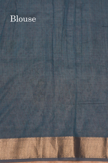 Viscose  KalamKari Saree Light Blue With Gold Zari Border