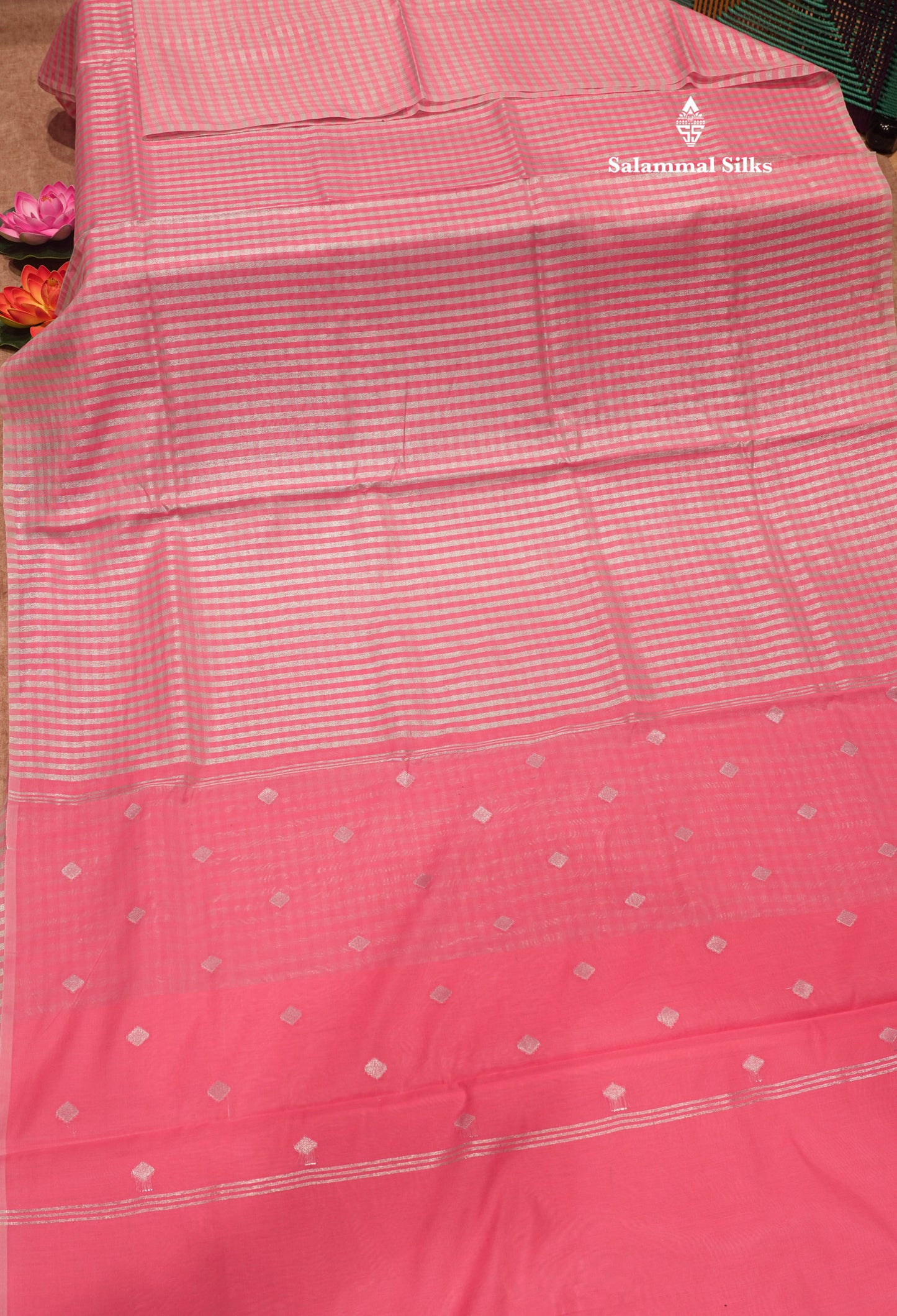 Celebrity (Nayanthara) Cotton Mix Saree Pink Shaded Silver Jari Lines With Plain Blouse