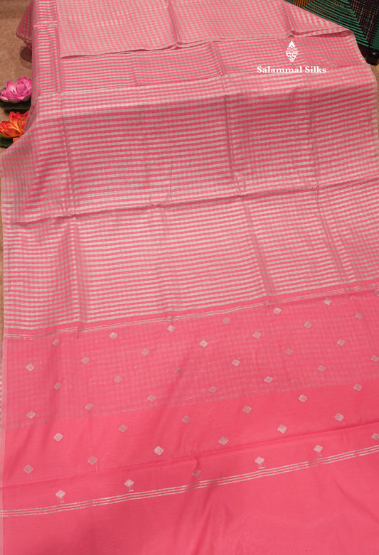 Celebrity (Nayanthara) Cotton Mix Saree Pink Shaded Silver Jari Lines With Plain Blouse