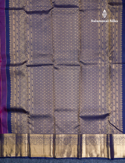 Magenta Pure Kanjivaram Silk Saree With Contrast Navy Blue Border