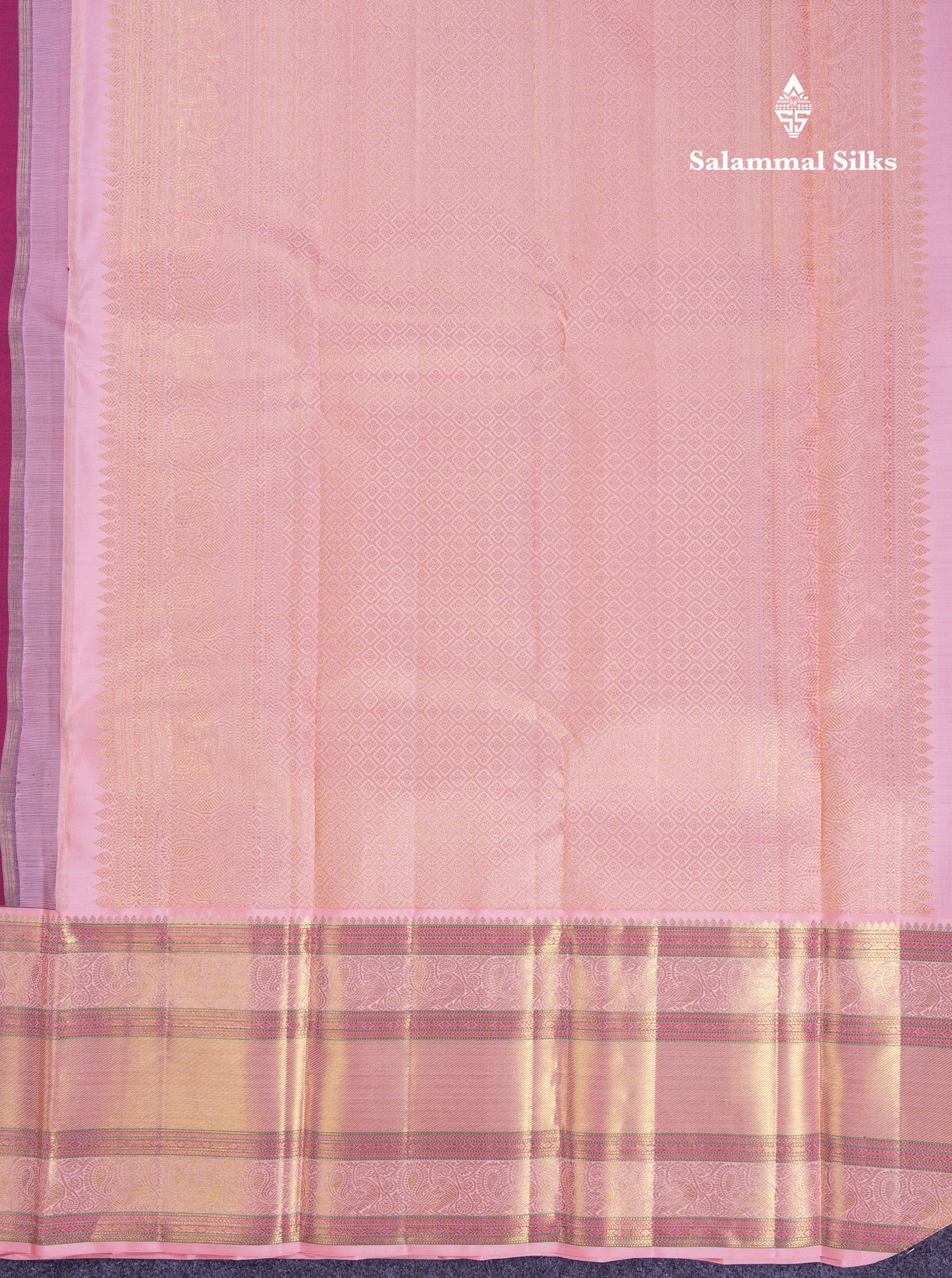 Korvai Beautiful Magenta Pure Kanjivaram Silk Saree With Contrast Dark Peach Traditional Evening Morning Border