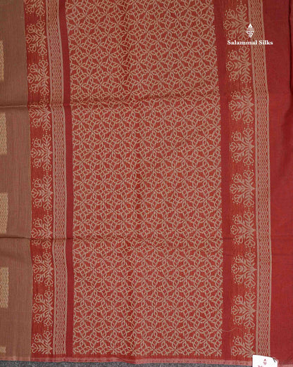 Cora Cotton Saree - Light Chocolate Colour Body Thread Butta With Contrast Maroon Blouse