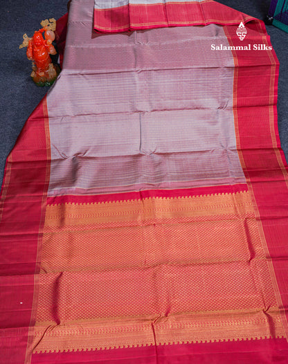 Dual Tone Light Maroon Pure Kanjivaram Silk Saree With Contrast Maroon Vairaoosi Border