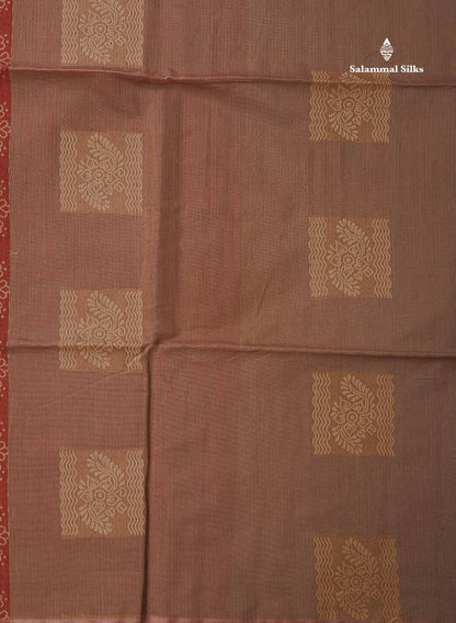 Cora Cotton Saree - Light Chocolate Colour Body Thread Butta With Contrast Maroon Blouse