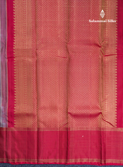 Dual Tone Light Maroon Pure Kanjivaram Silk Saree With Contrast Maroon Vairaoosi Border