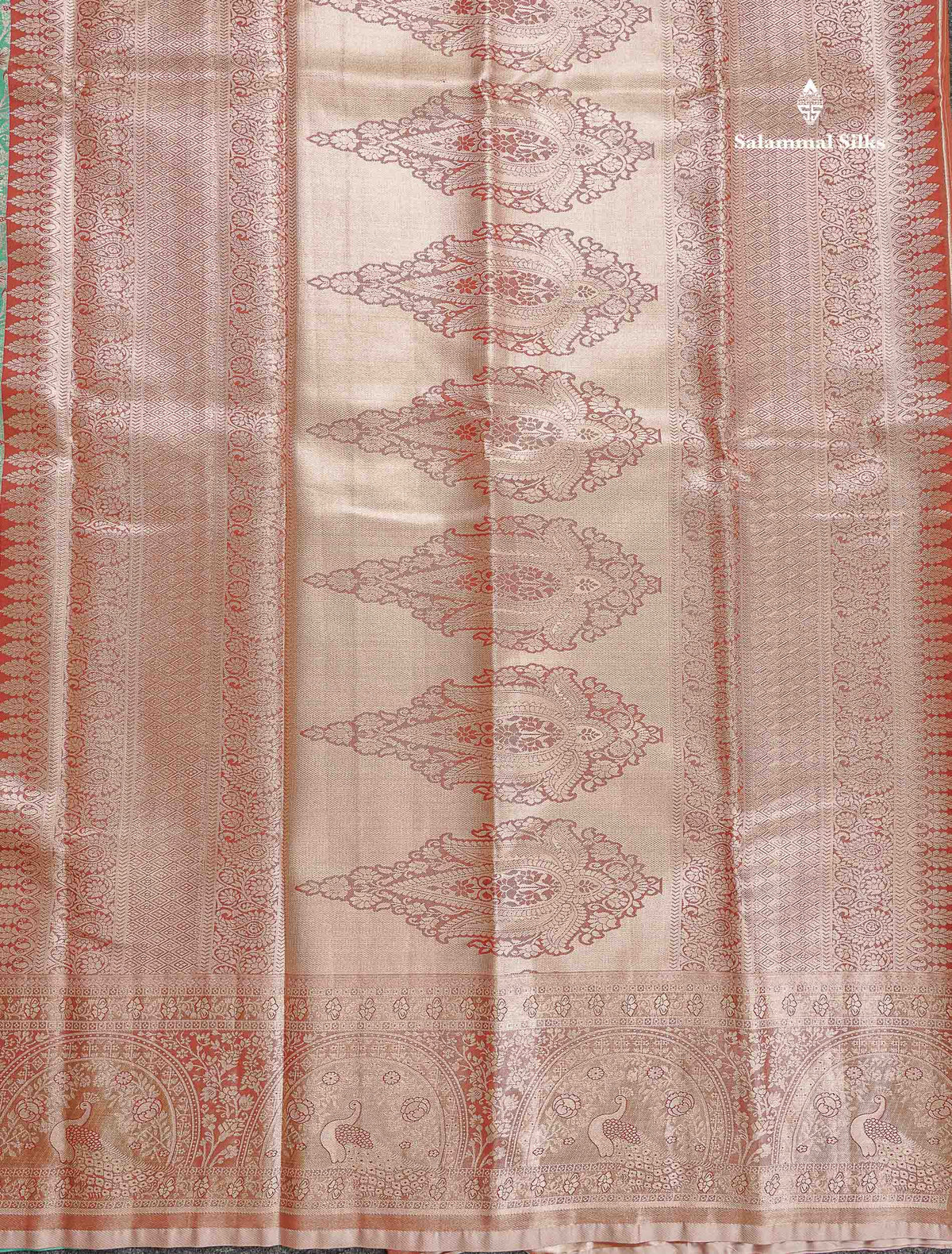 Tissue Semi Silk Saree - Sea Green Colour Body With Contrast Light Brown Fancy Border