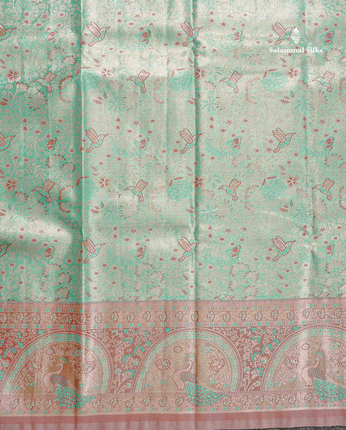 Tissue Semi Silk Saree - Sea Green Colour Body With Contrast Light Brown Fancy Border