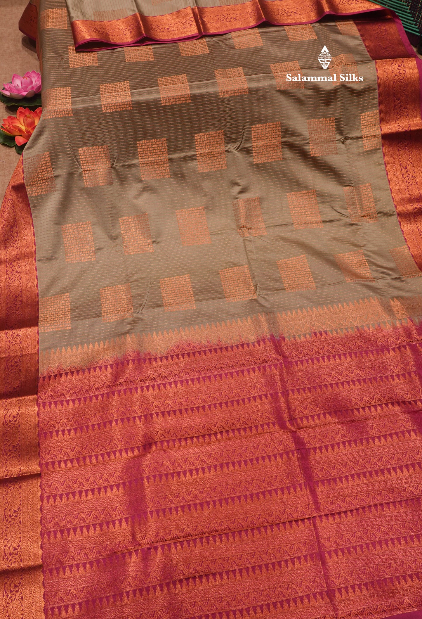 Elephant Grey Colour Semi Silk Saree With Contrast Magenta Pink Border