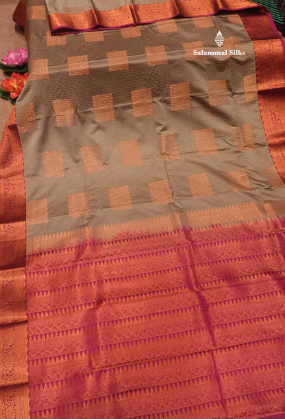 Elephant Grey Colour Semi Silk Saree With Contrast Magenta Pink Border