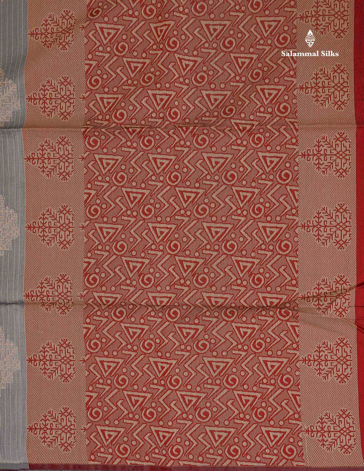 Kota Cotton Saree - Light Grey Colour Body Thread Butta With Contrast Maroon Blouse