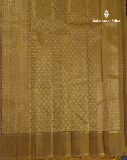 Beautiful Dark Brown Zari Checks With Butta Pure Kanjivaram Silk Saree With Contrast Olive Mustard Yellow Gap Border