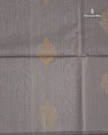 Kota Cotton Saree - Light Grey Colour Body Thread Butta With Contrast Maroon Blouse