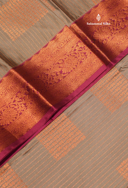 Elephant Grey Colour Semi Silk Saree With Contrast Magenta Pink Border