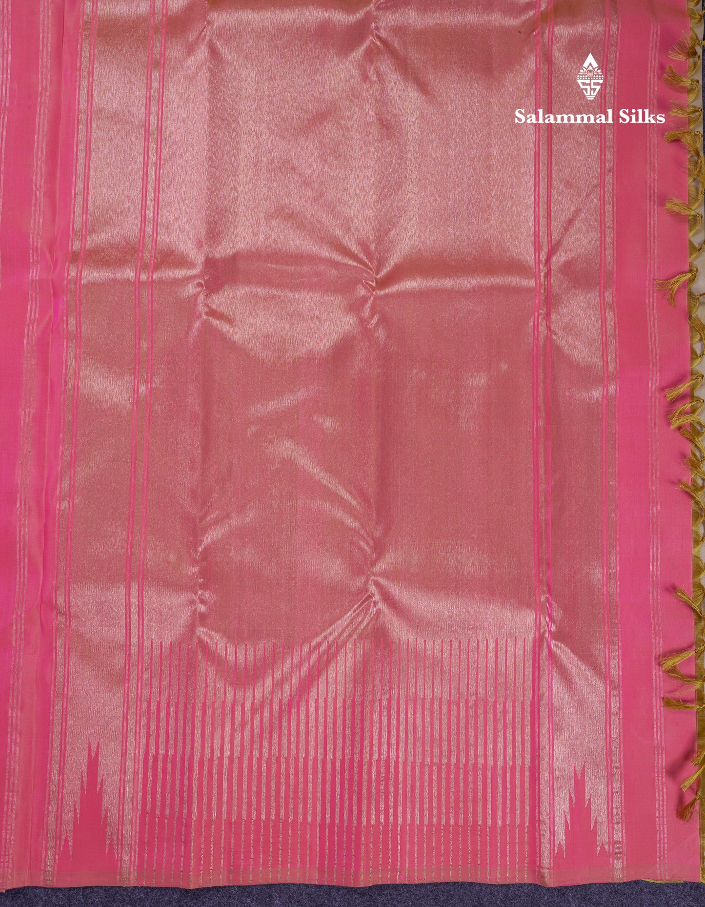 Beautiful Beige 8Kol Pure Kanjivaram Silk Saree With Contrast Light Pink Traditional Raising Border