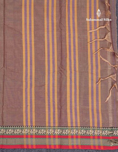 Beautiful Light Chocolate Plain Pure Cotton Saree With Traditional Border