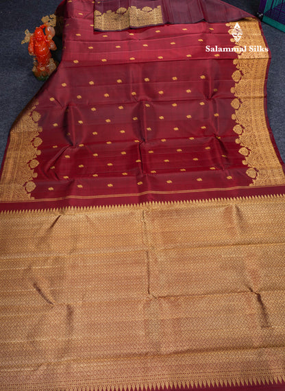 Dark Maroon Pure Kanjivaram Silk Saree With Fancy Turning Border