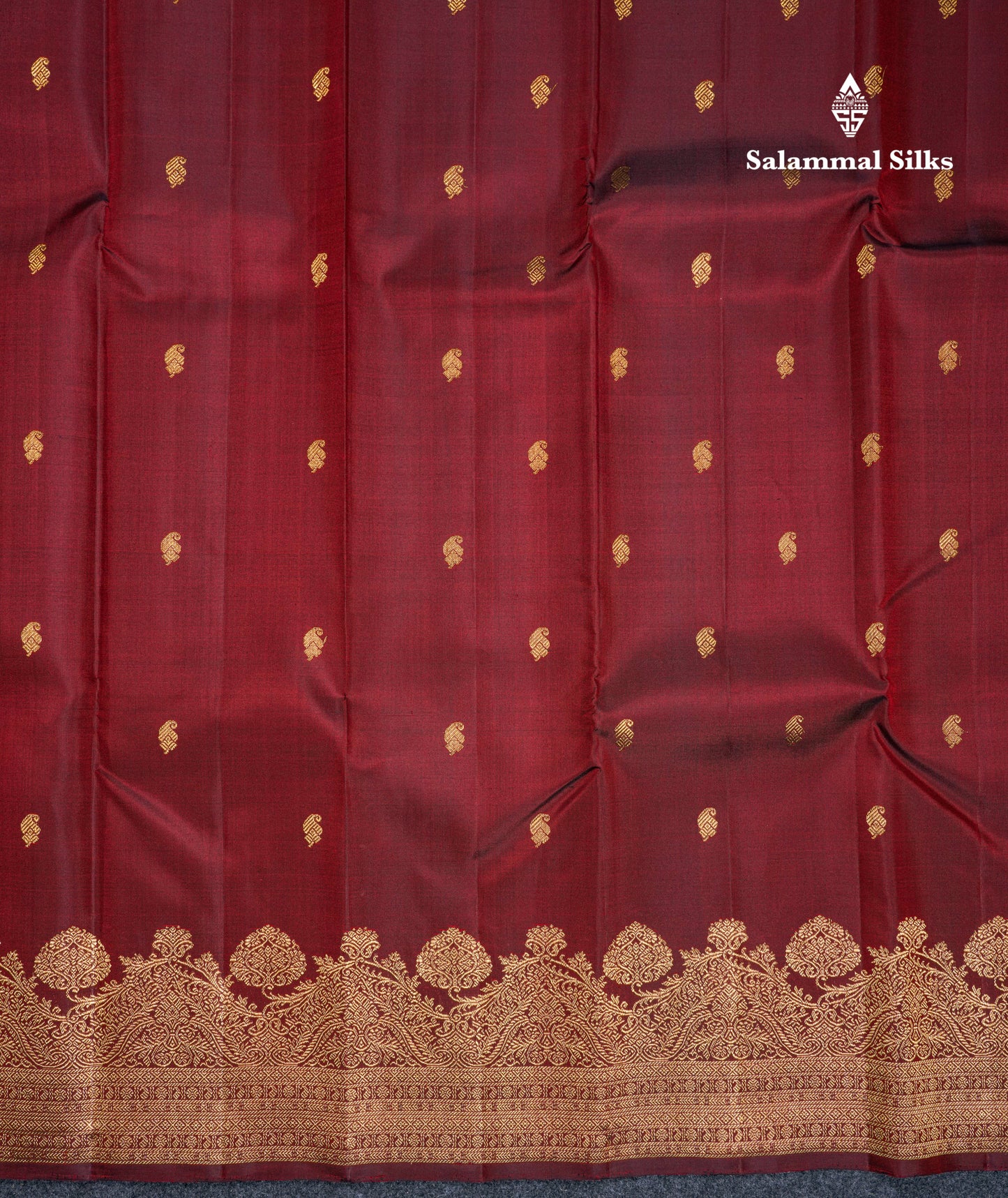Dark Maroon Pure Kanjivaram Silk Saree With Fancy Turning Border