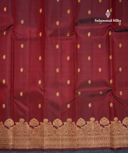 Dark Maroon Pure Kanjivaram Silk Saree With Fancy Turning Border